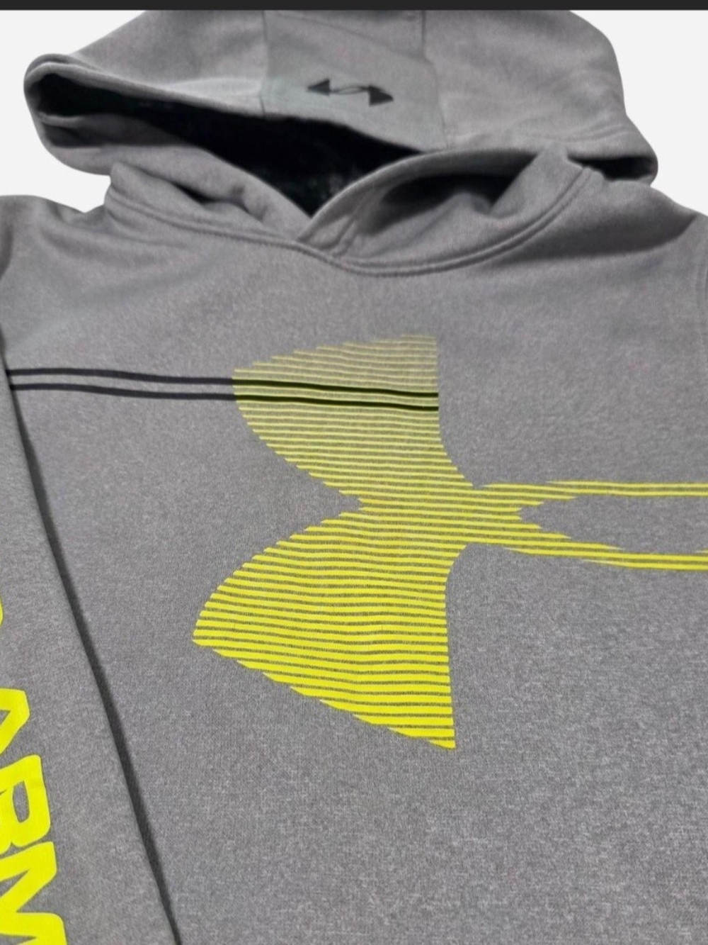 Under Armour Gray Hoodie with Neon Yellow Logo Small - Picture 2 of 2